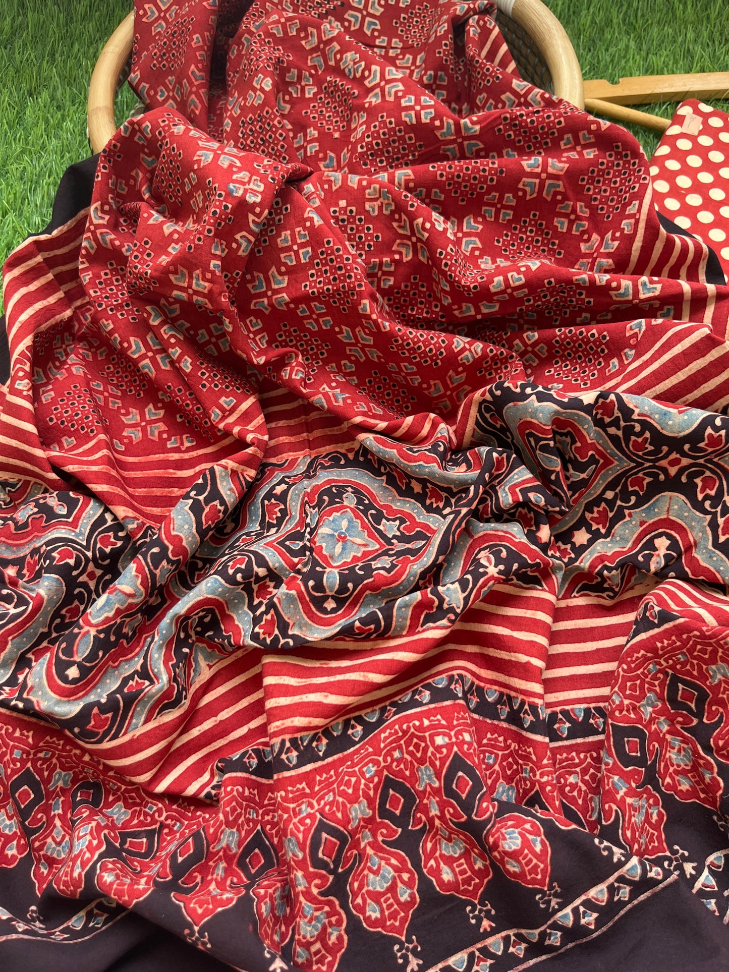 Cotton block print kurta bottom cotton ajrakh dupatta