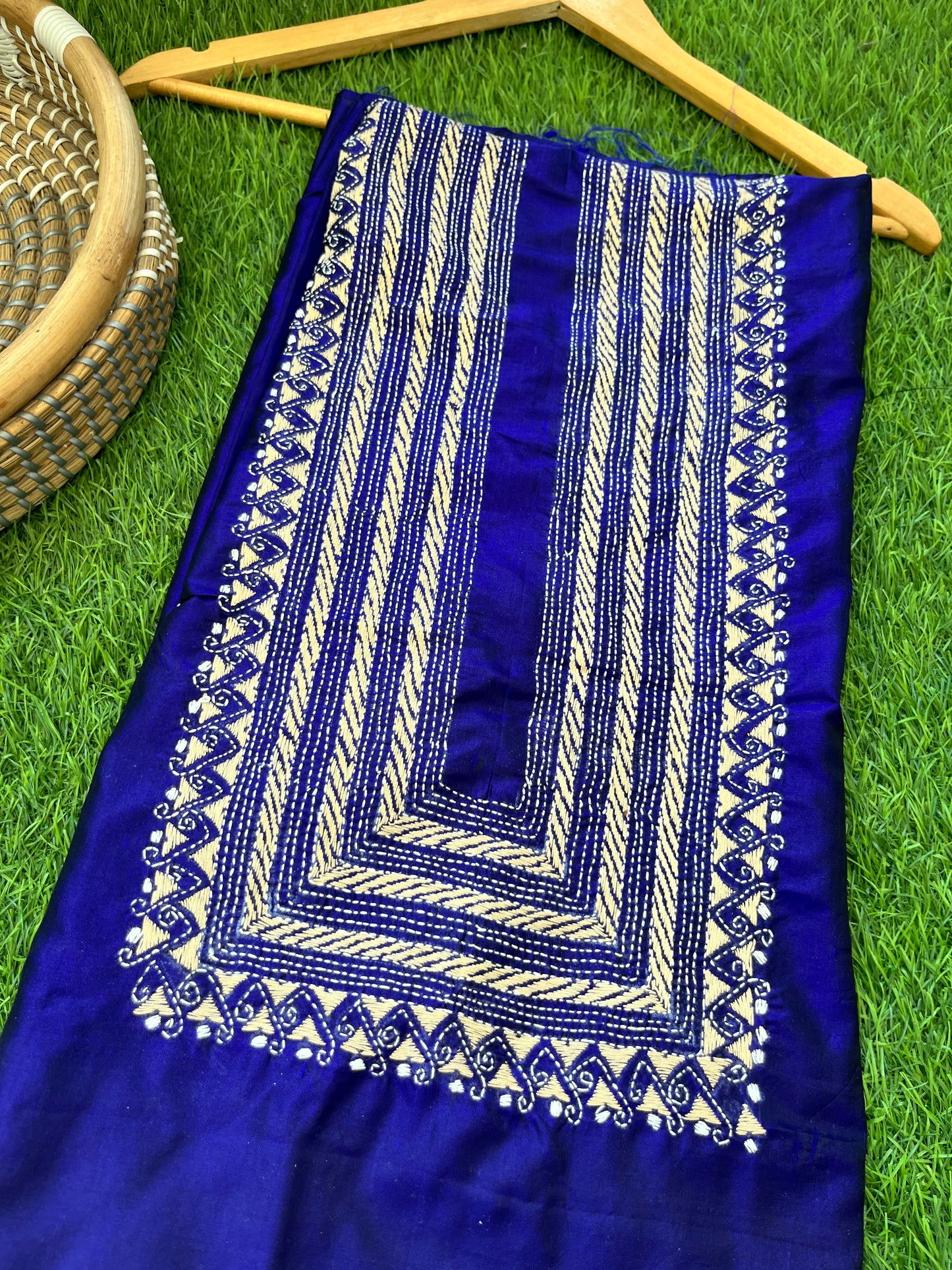 Silk Kantha work kurta fabric