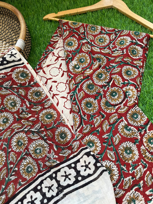 Cotton Kalamkari block print kurta bottom Dupatta