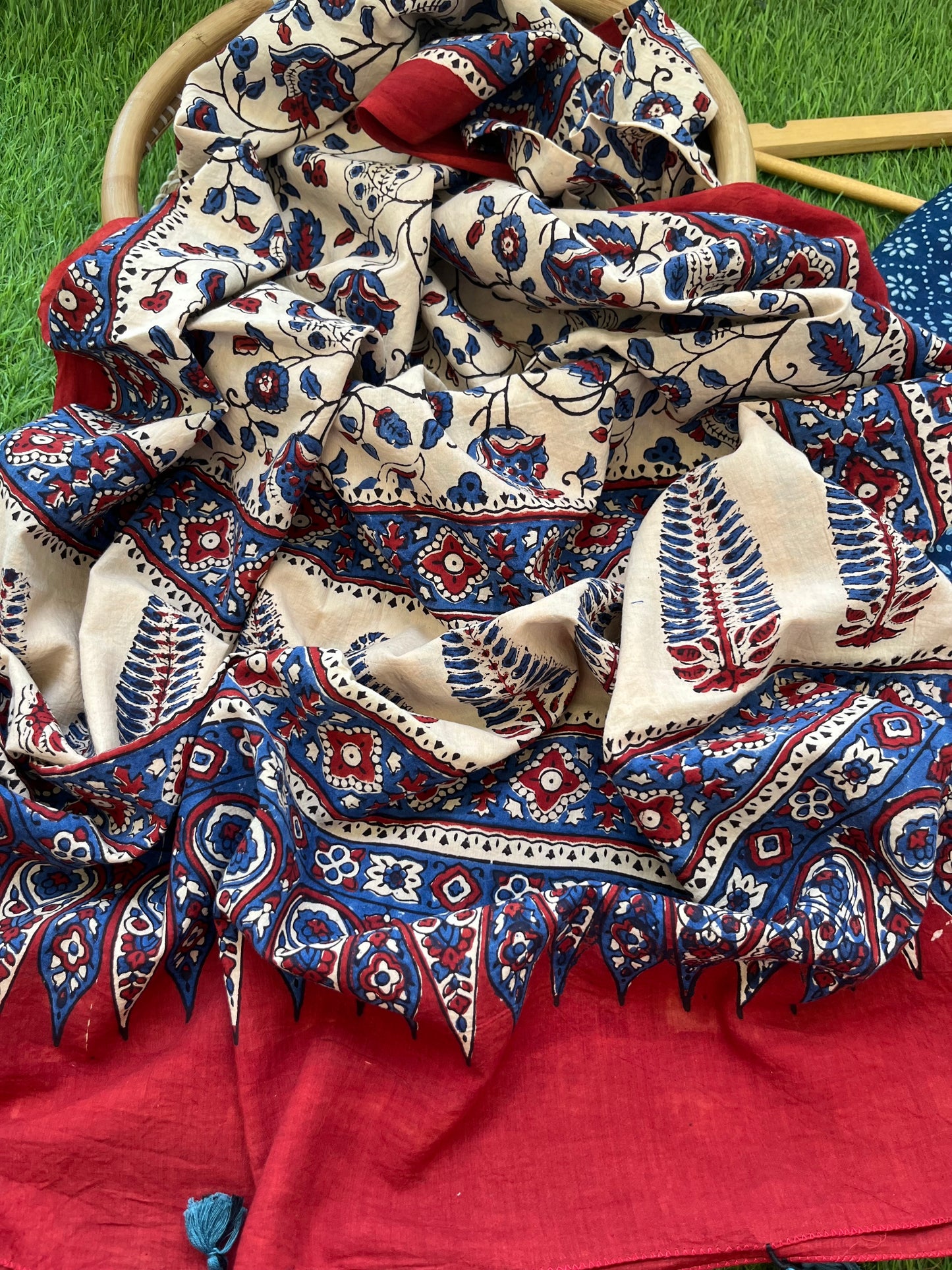 Cotton block print kurta bottom cotton ajrakh dupatta