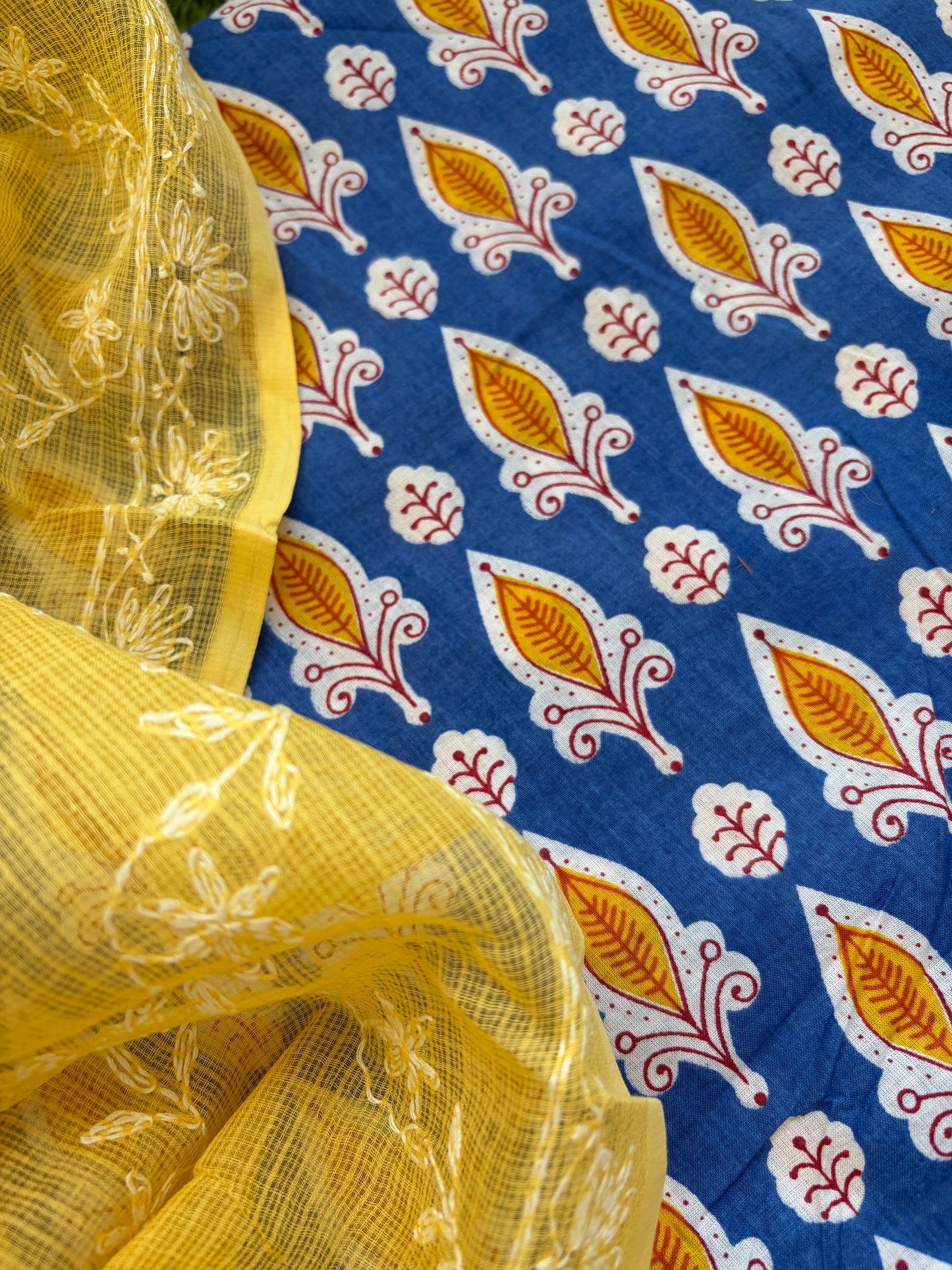 Cotton kurta Kota Doria chikankari dupatta