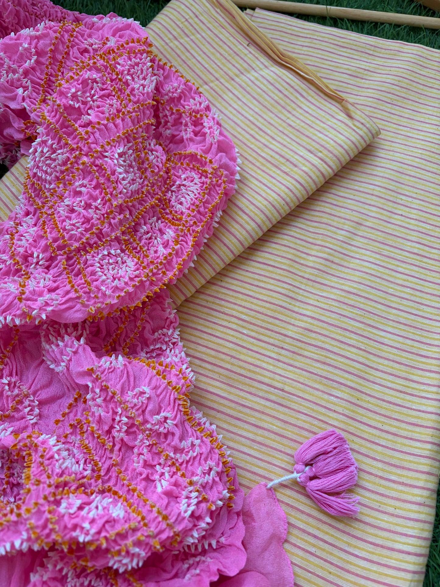 Khadi (handwoven) kurta bottom pure chinon bandhani dupatta
