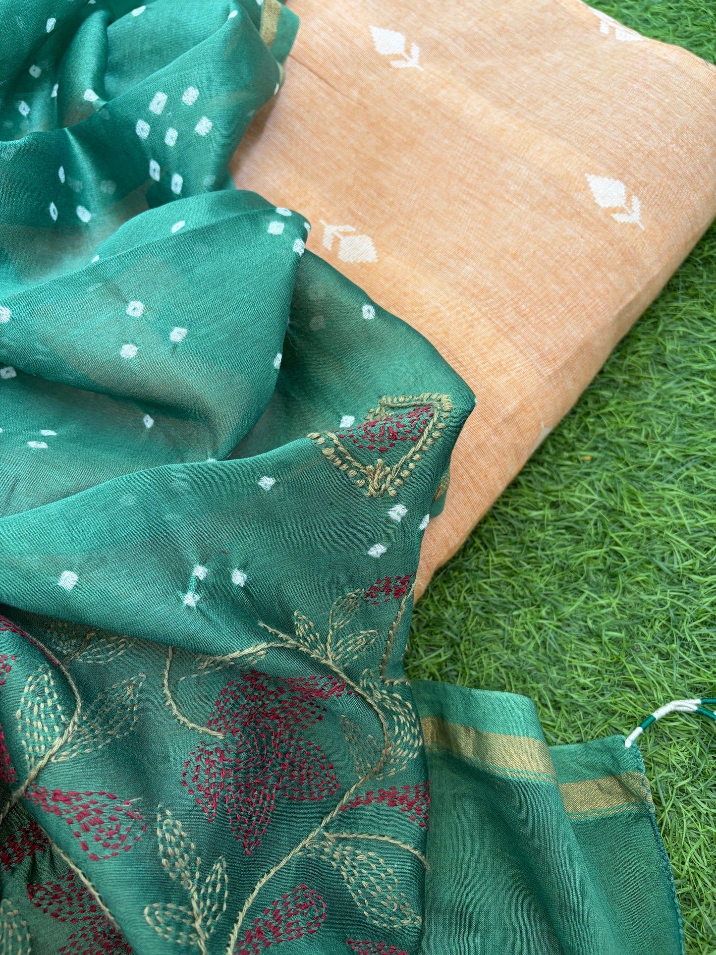 Plain mangalgiri kurta bottom pure chanderi bandhani chikankari dupatta