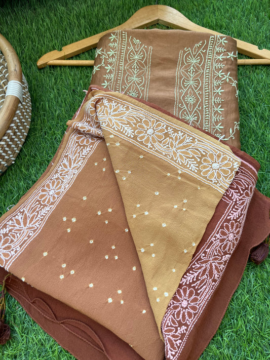 Chanderi Chikankari kurta with georgette dupatta