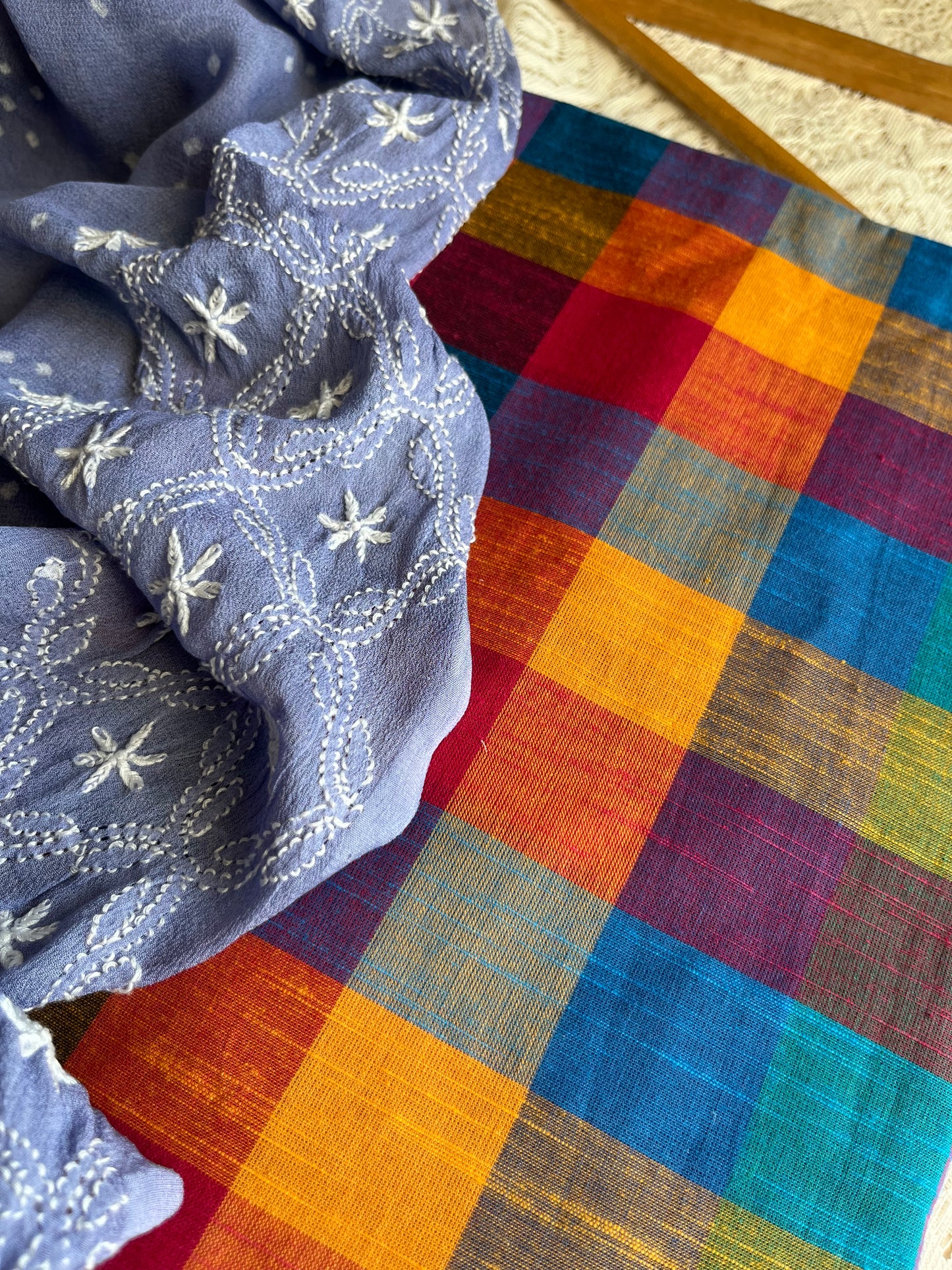 Cotton kurta bottom pure georgette chikankari bandhani dupatta