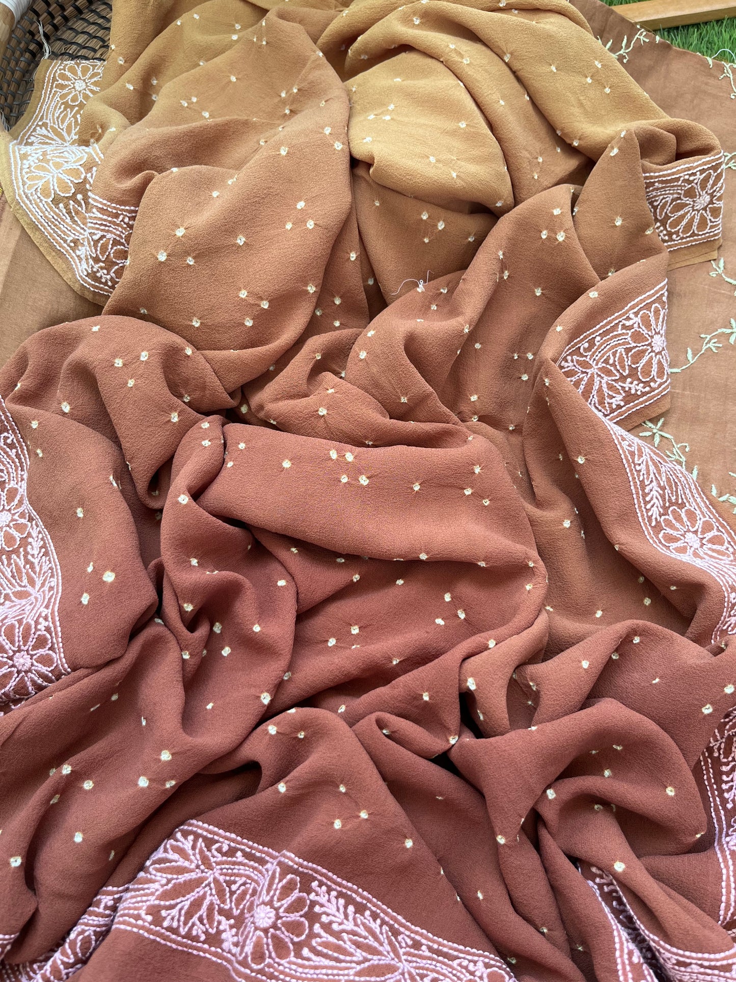 Chanderi Chikankari kurta with georgette dupatta