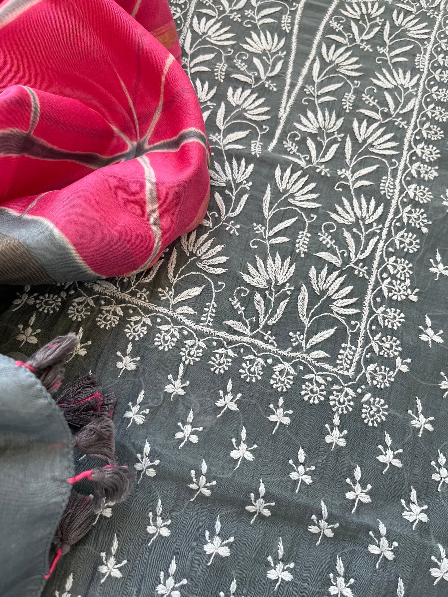 Chanderi Chikankari Kurta clamp dye Dupatta