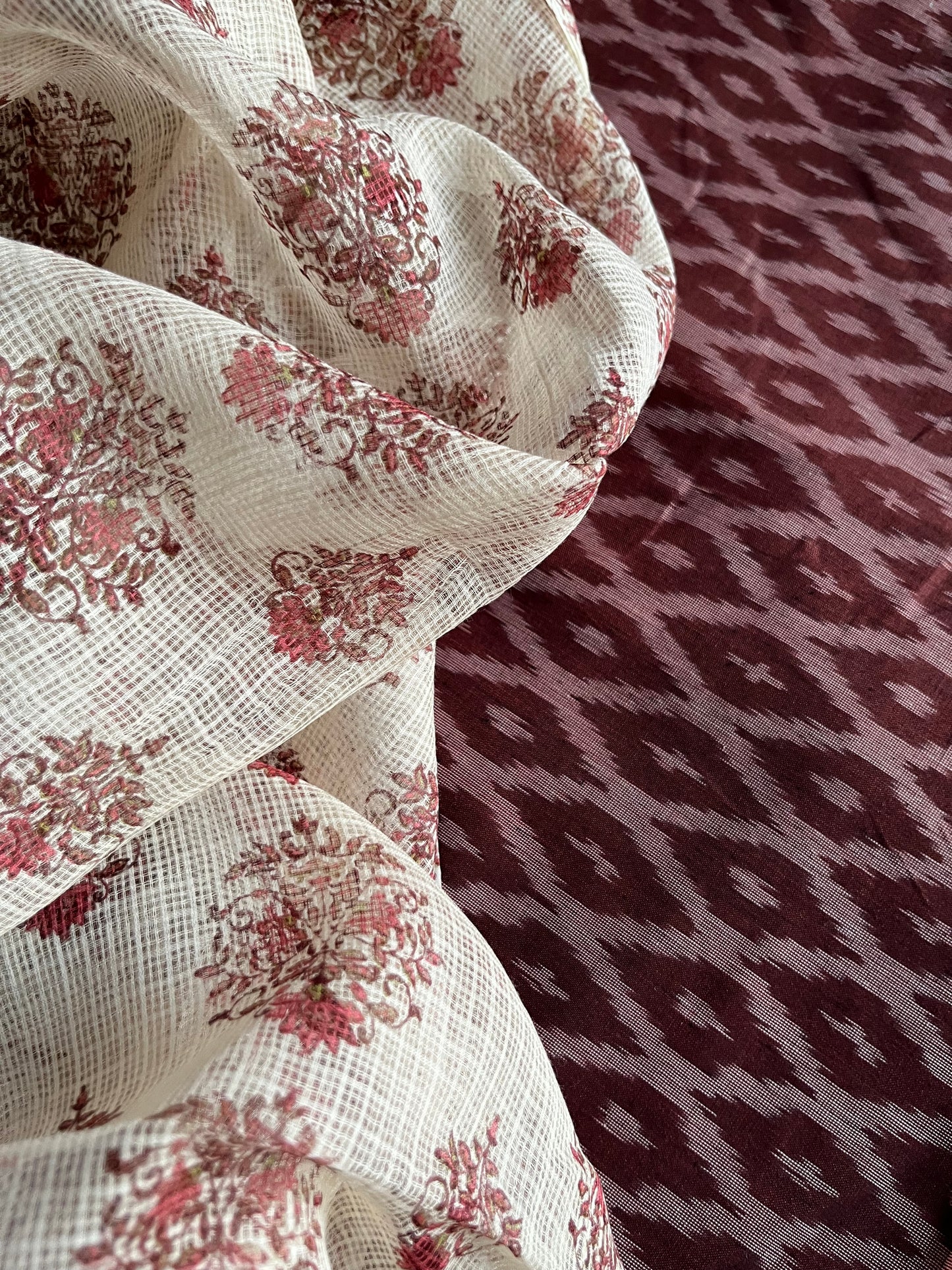 Cotton mercerised ikkat kurta bottom Kota Doria dupatta