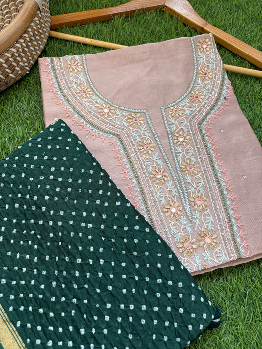 Hand embroidered chanderi kurta chanderi silk bandhani dupatta