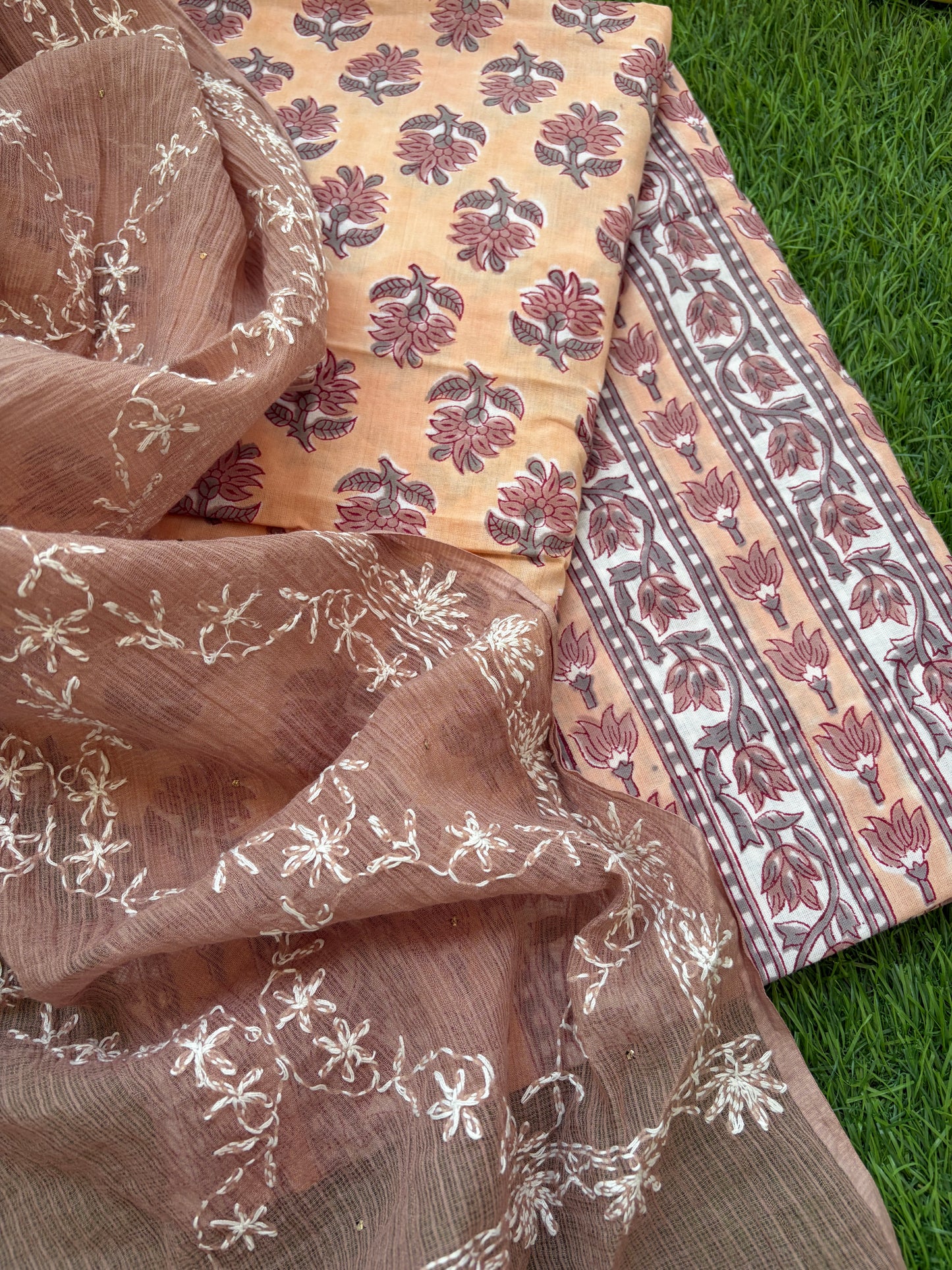 Cotton kurta bottom Kota Doria chikankari dupatta