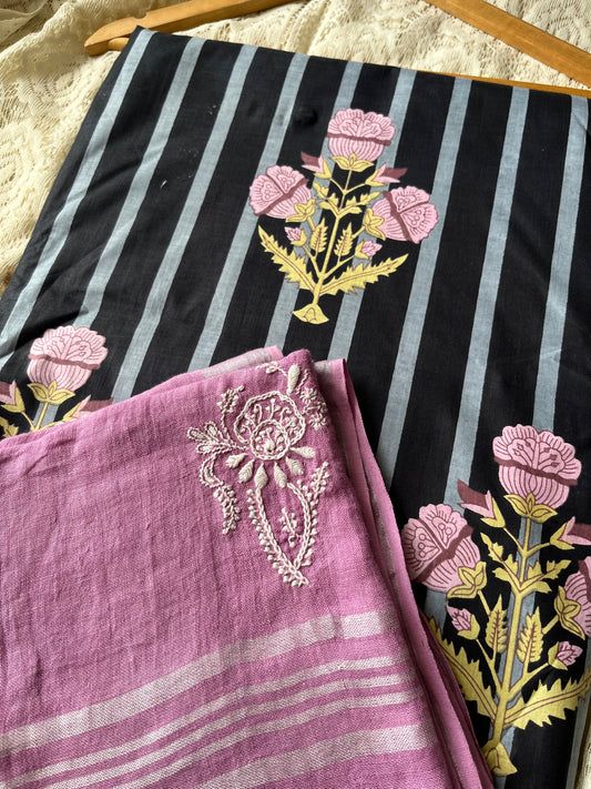 Cotton block print kurta bottom fabric chikan work dupatta