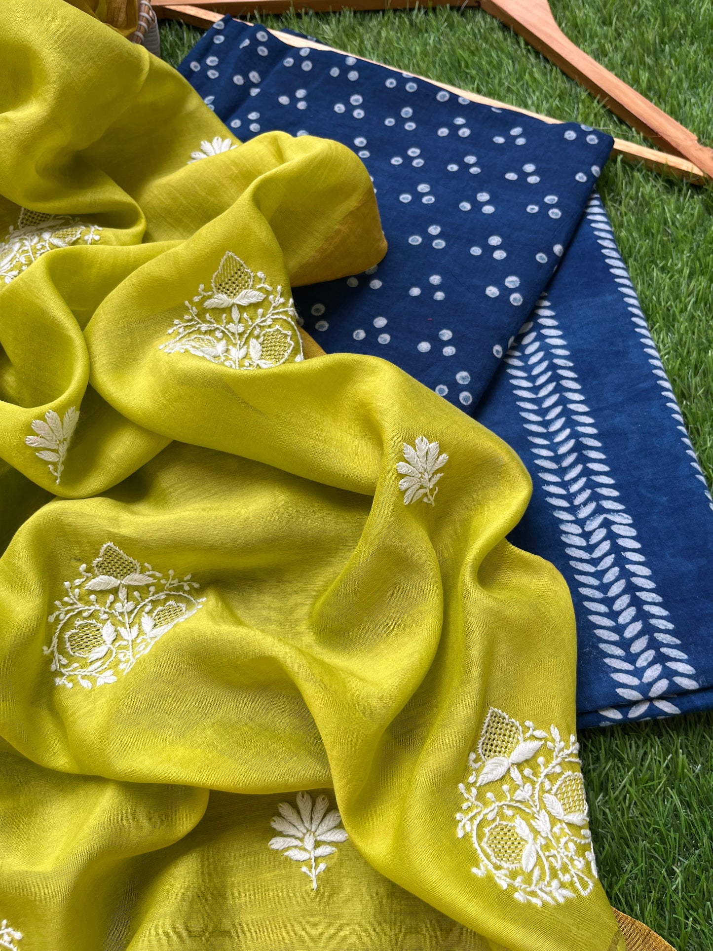 Chikankari Dupatta and indigo kurta bottom Fabric