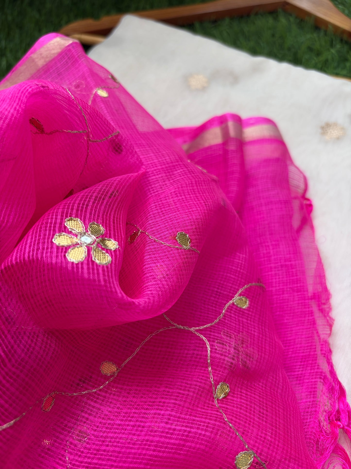 त्योहार :kota silk gota patti Dupatta with plain chanderi banarasi booti kurta bottom Fabric