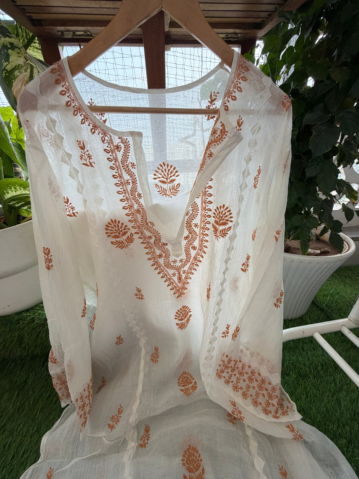 Chikankari daraz chanderi Kurta