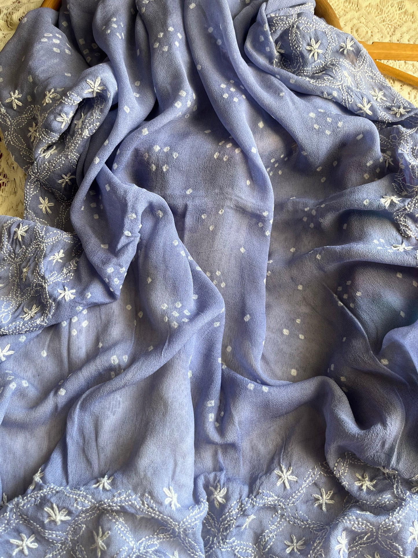 Cotton kurta bottom pure georgette chikankari bandhani dupatta