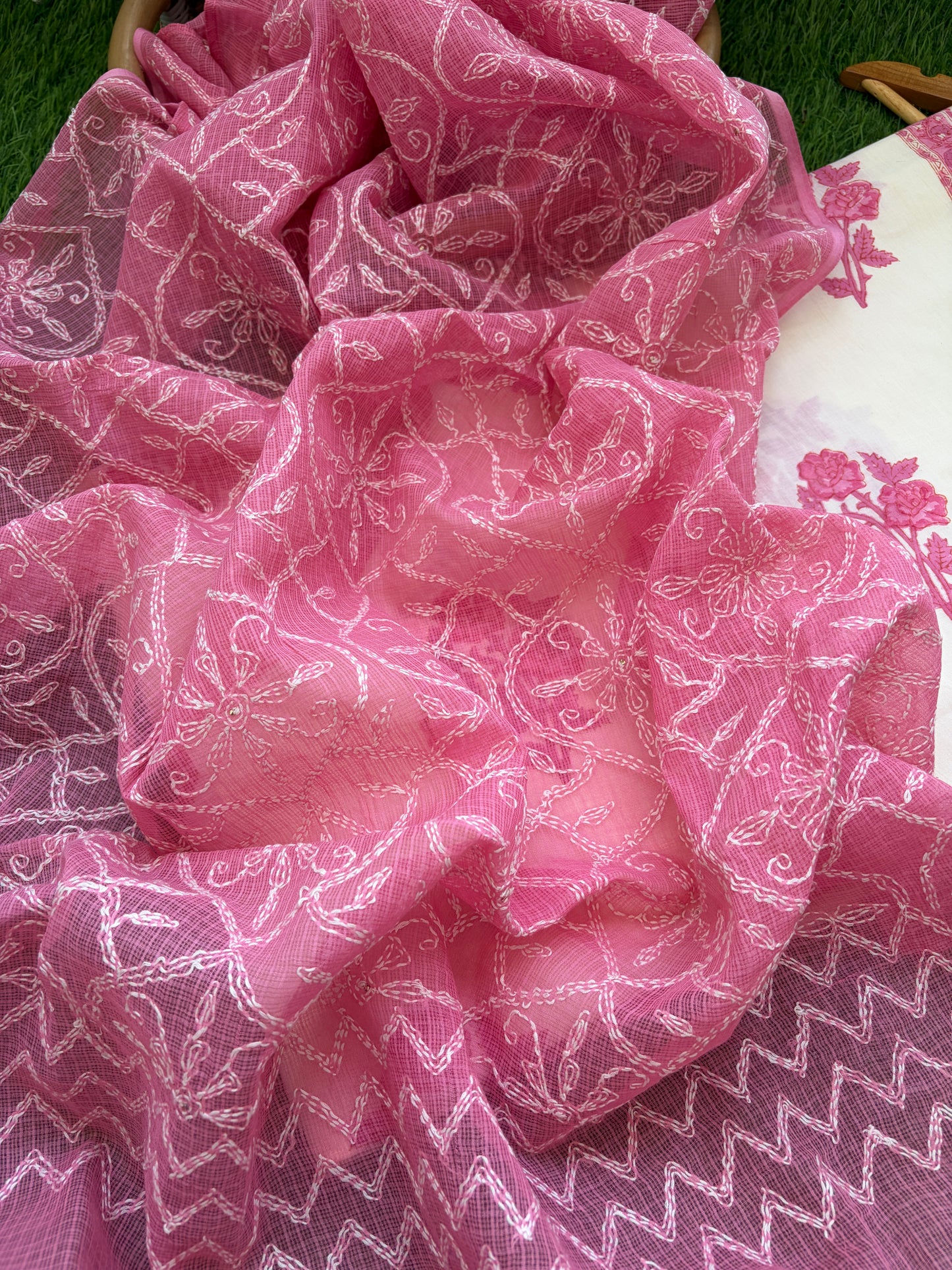 Cotton kurta bottom Kota Doria chikankari dupatta