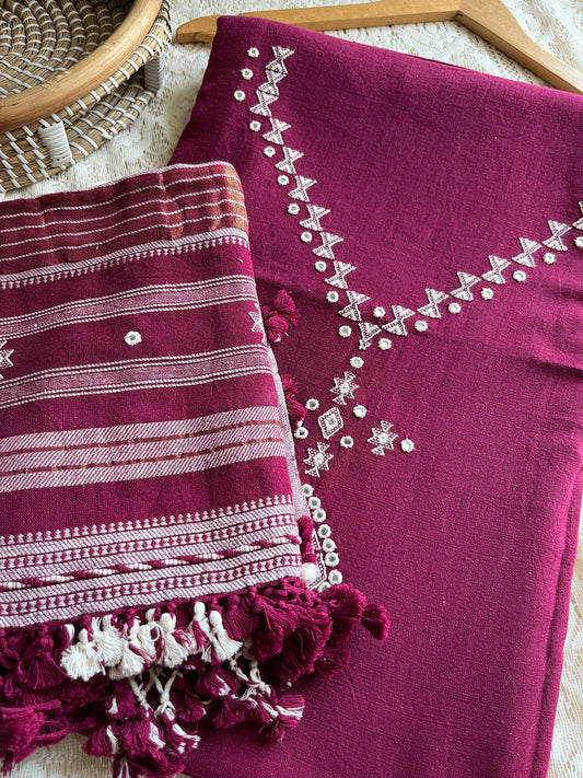 Handwoven organic kala Cotton kurta bottom dupatta