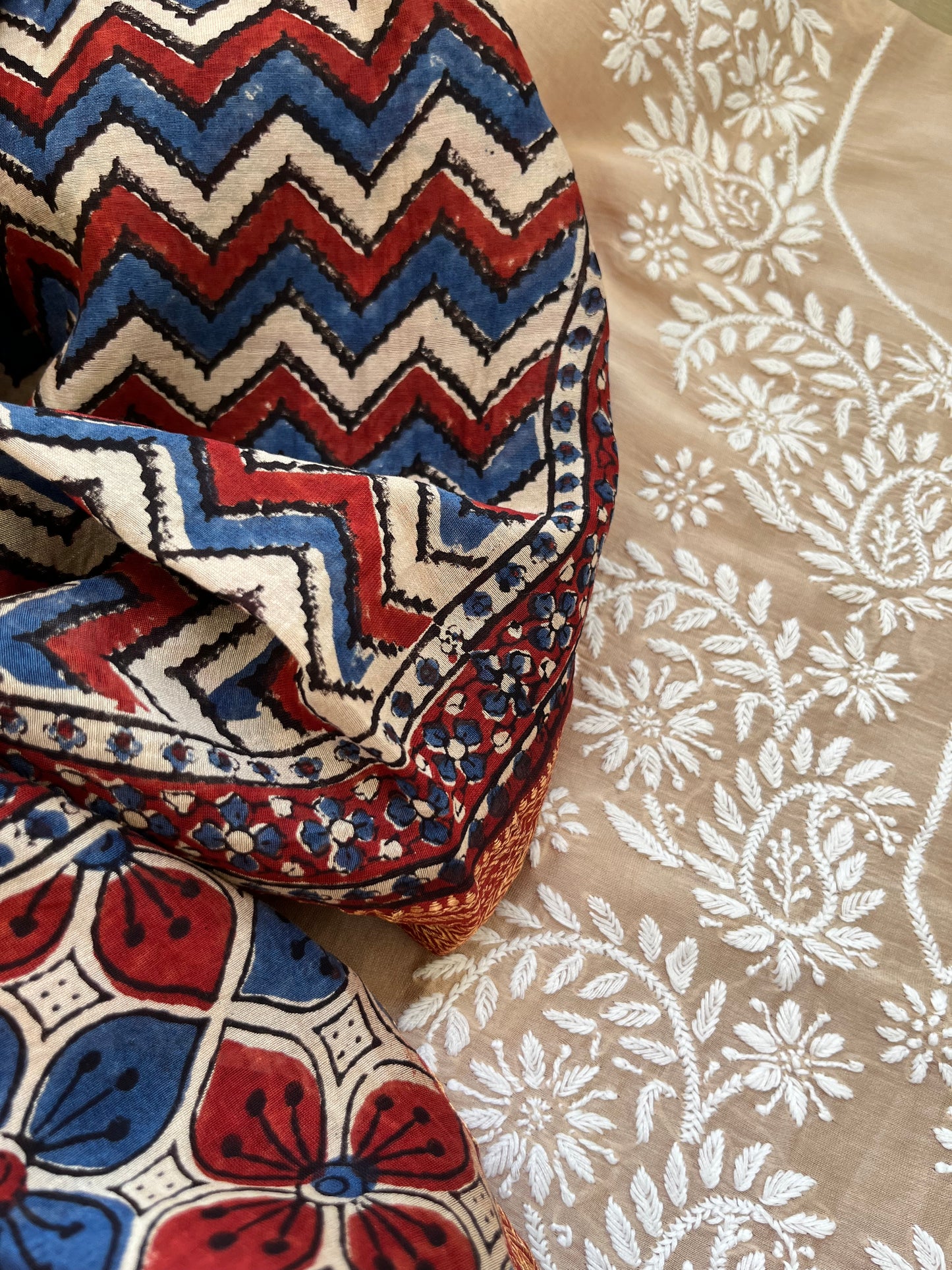 Chanderi Chikankari Kurta ajrakh Dupatta