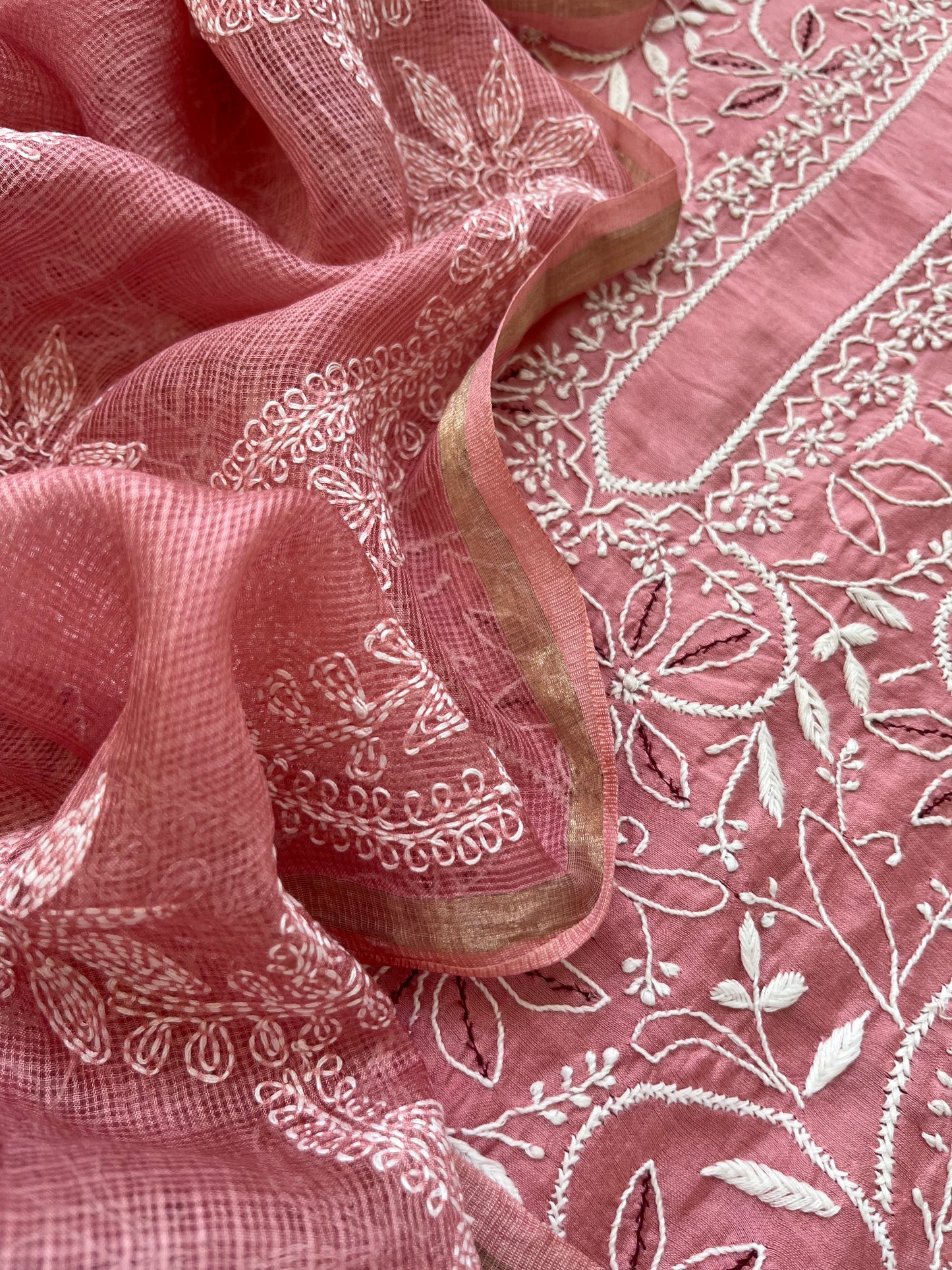 Chanderi Chikankari Kurta kota silk Dupatta