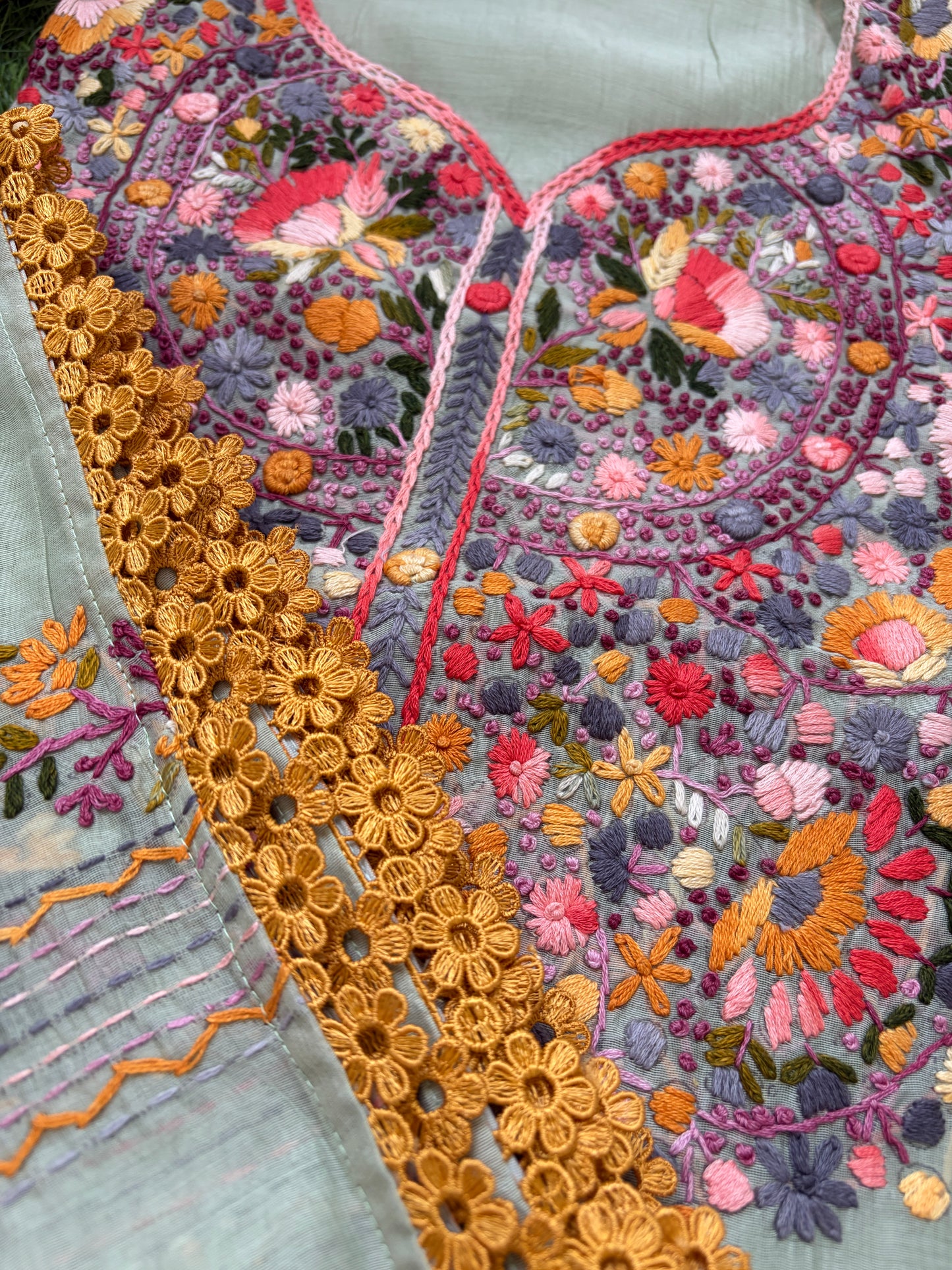 Chanderi silk knot work embroidered kurta dupatta