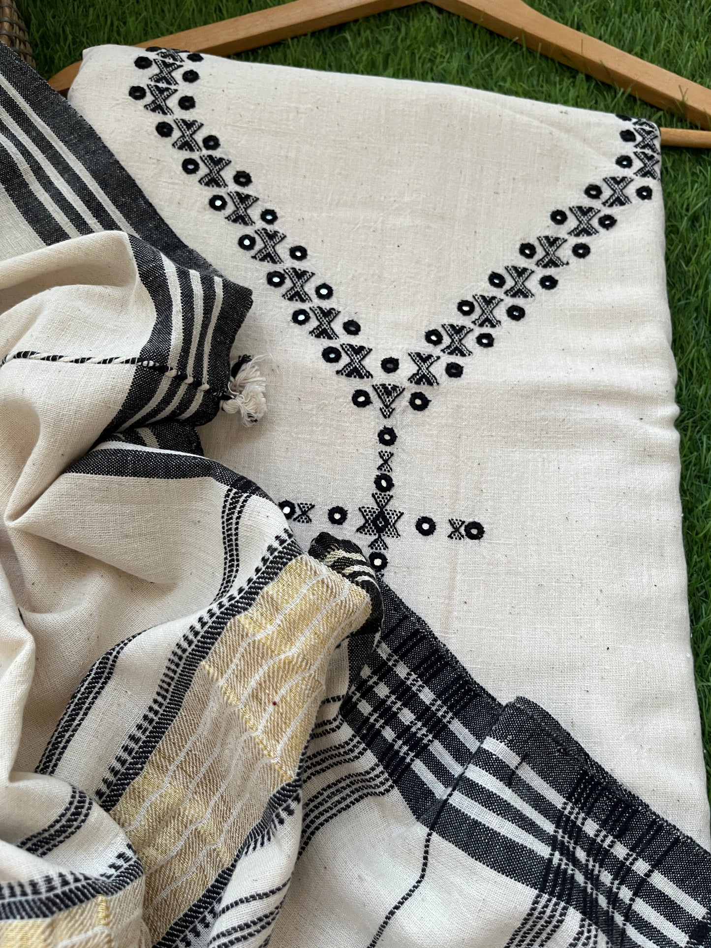 Handwoven organic kala Cotton kurta bottom dupatta