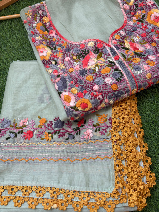 Chanderi silk knot work embroidered kurta dupatta