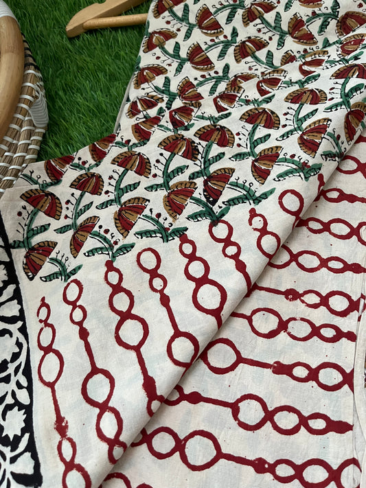 Cotton Kalamkari block print kurta bottom Dupatta