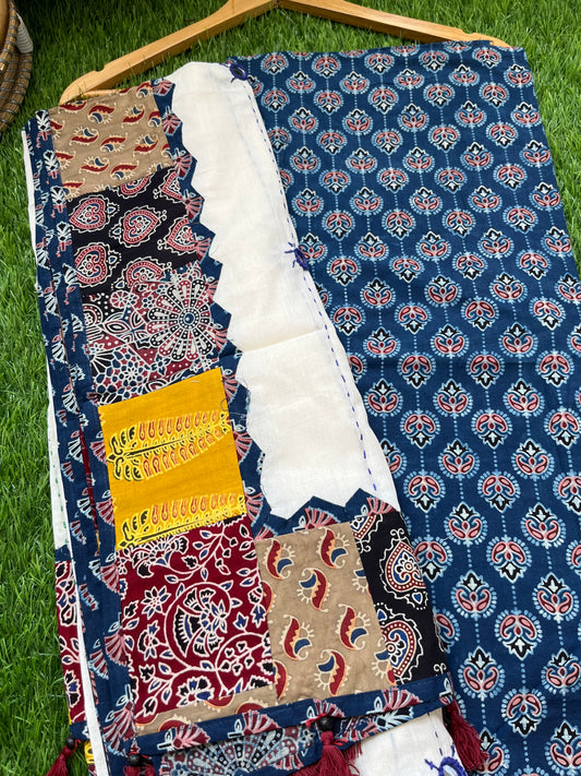 Cotton ajrakh kurta applique Mirror work dupatta set