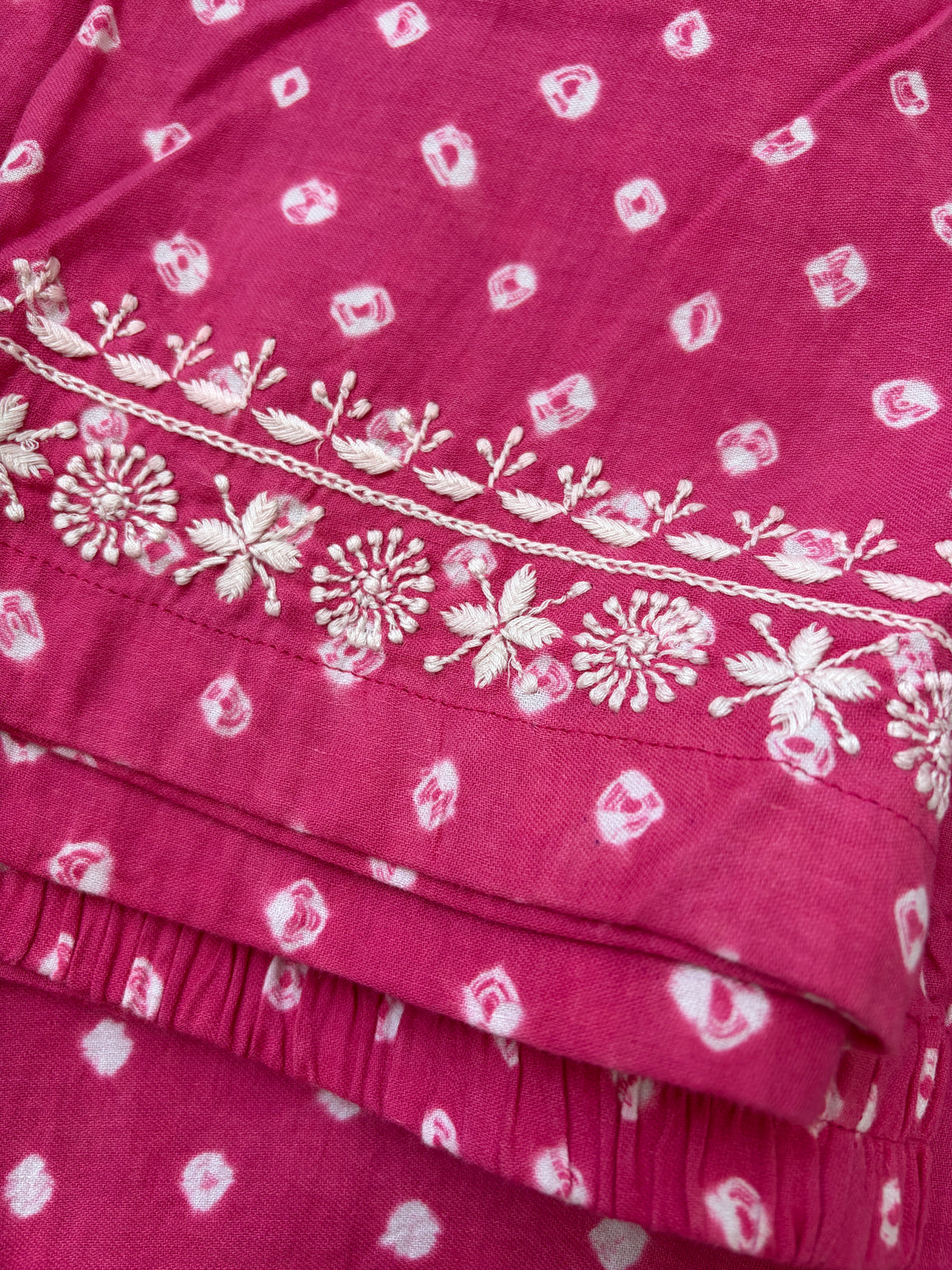 Cotton Bandhani chikan shirt and a-bottom