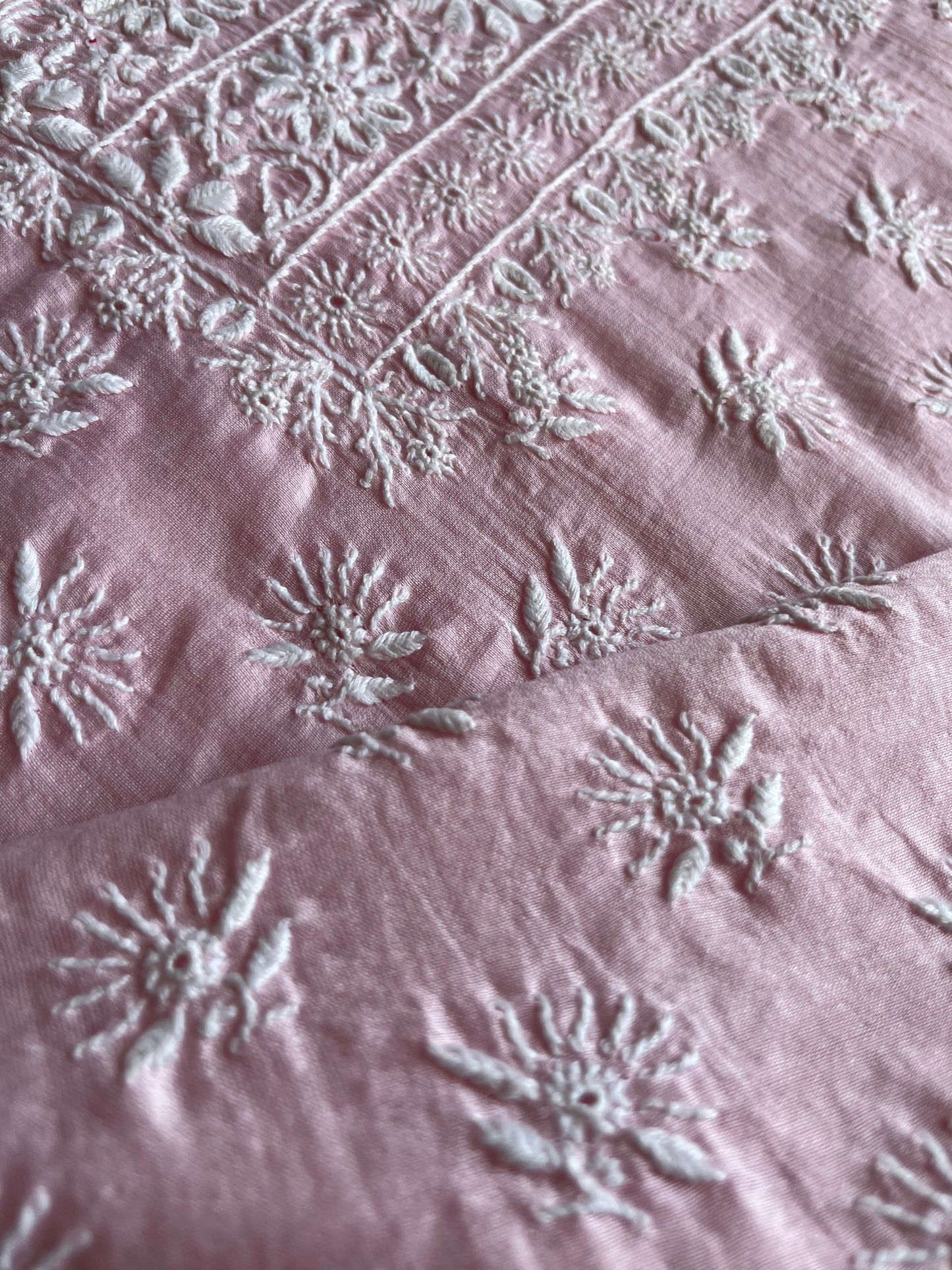 Chanderi Chikankari kurta with organza dupatta