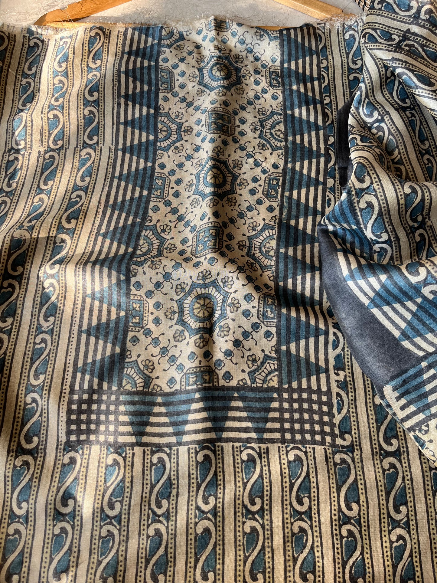 Tussar silk Ajrakh Kurta and dupatta