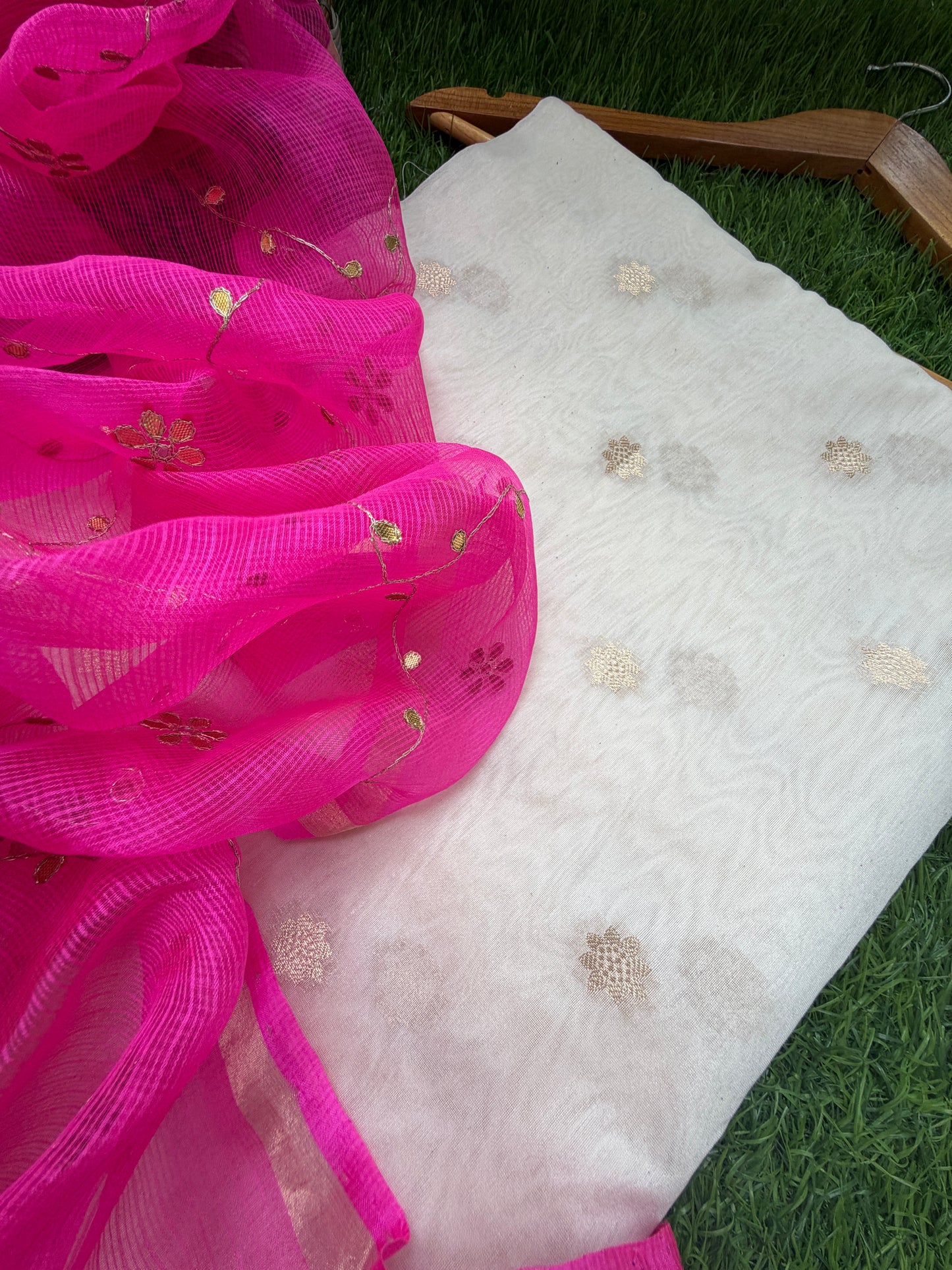 त्योहार :kota silk gota patti Dupatta with plain chanderi banarasi booti kurta bottom Fabric