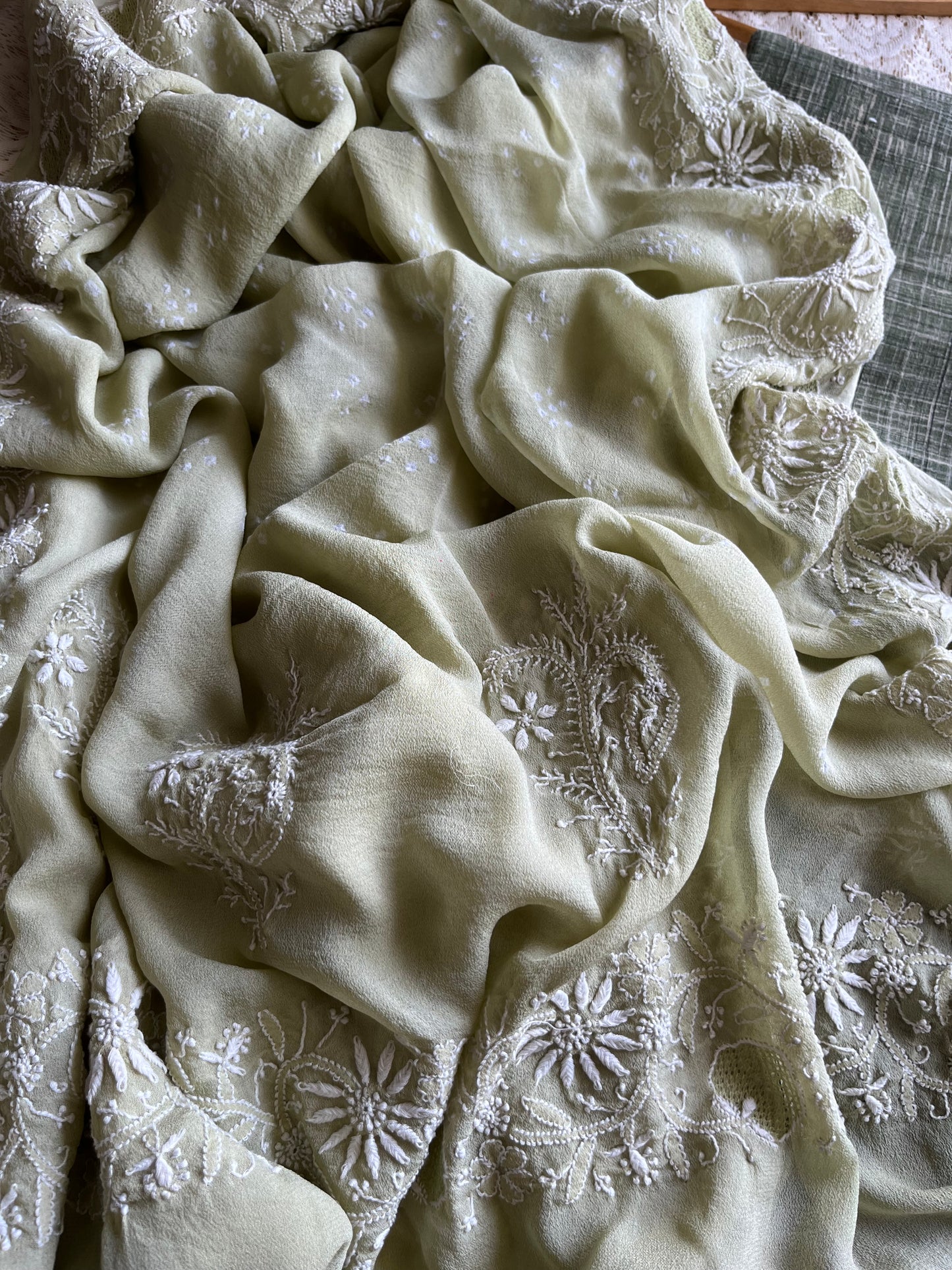 Cotton kurta bottom pure georgette chikankari bandhani dupatta