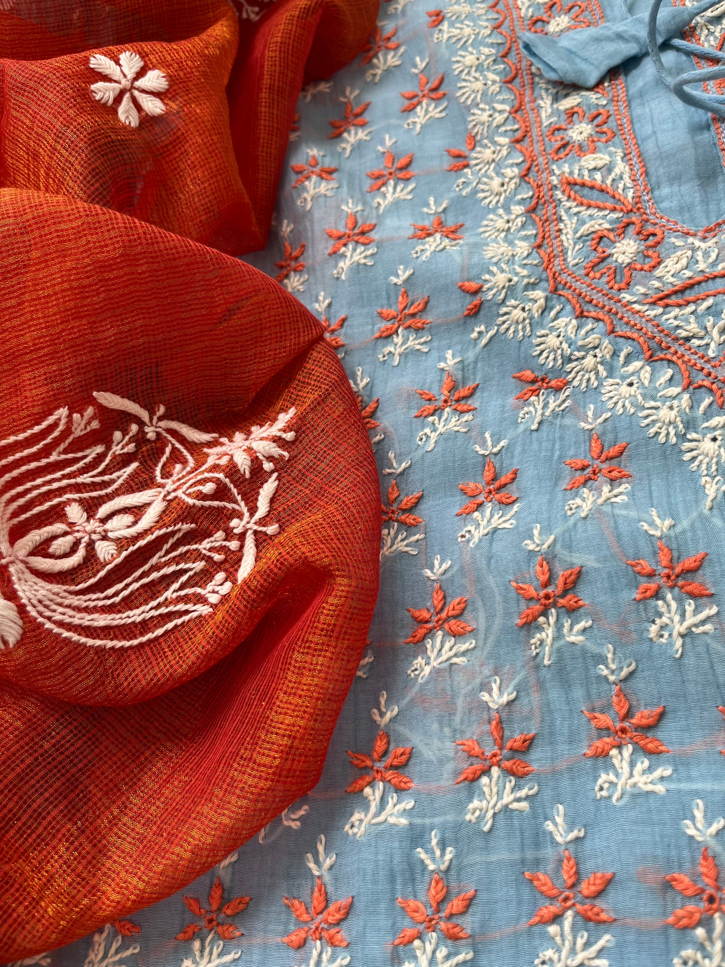 Chanderi Chikankari Kurta kota tissue Dupatta