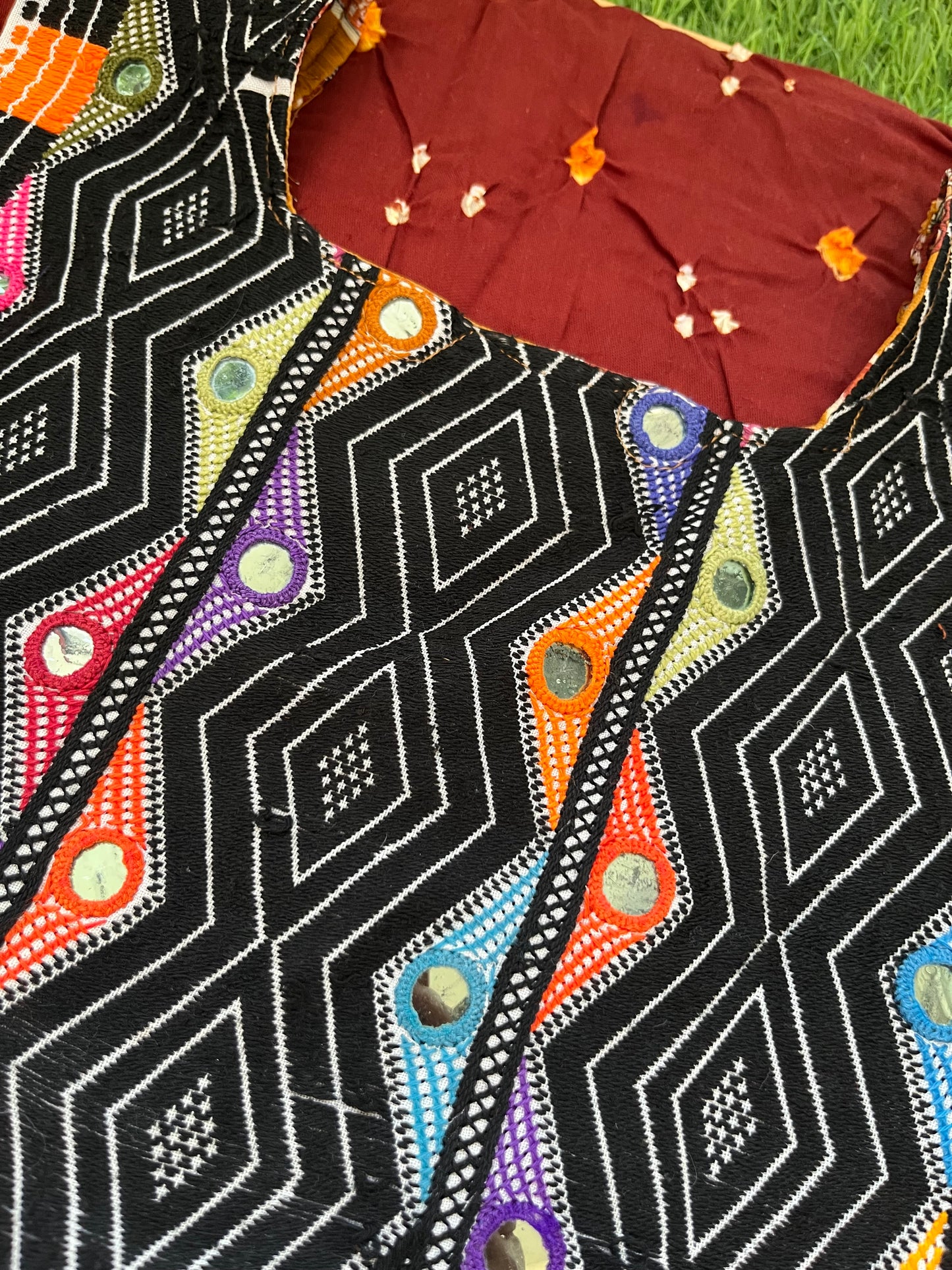 Mirror work patch with bandhani suit fabric