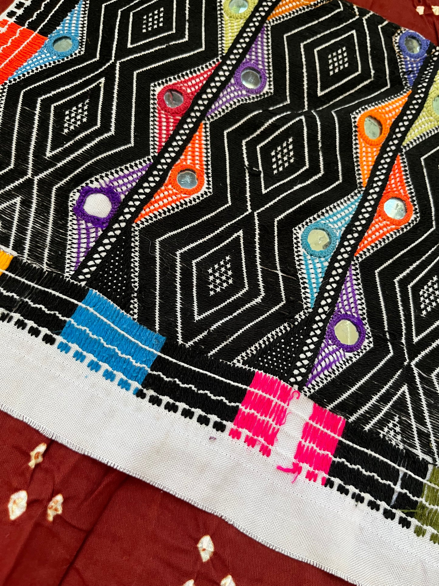 Mirror work patch with bandhani suit fabric