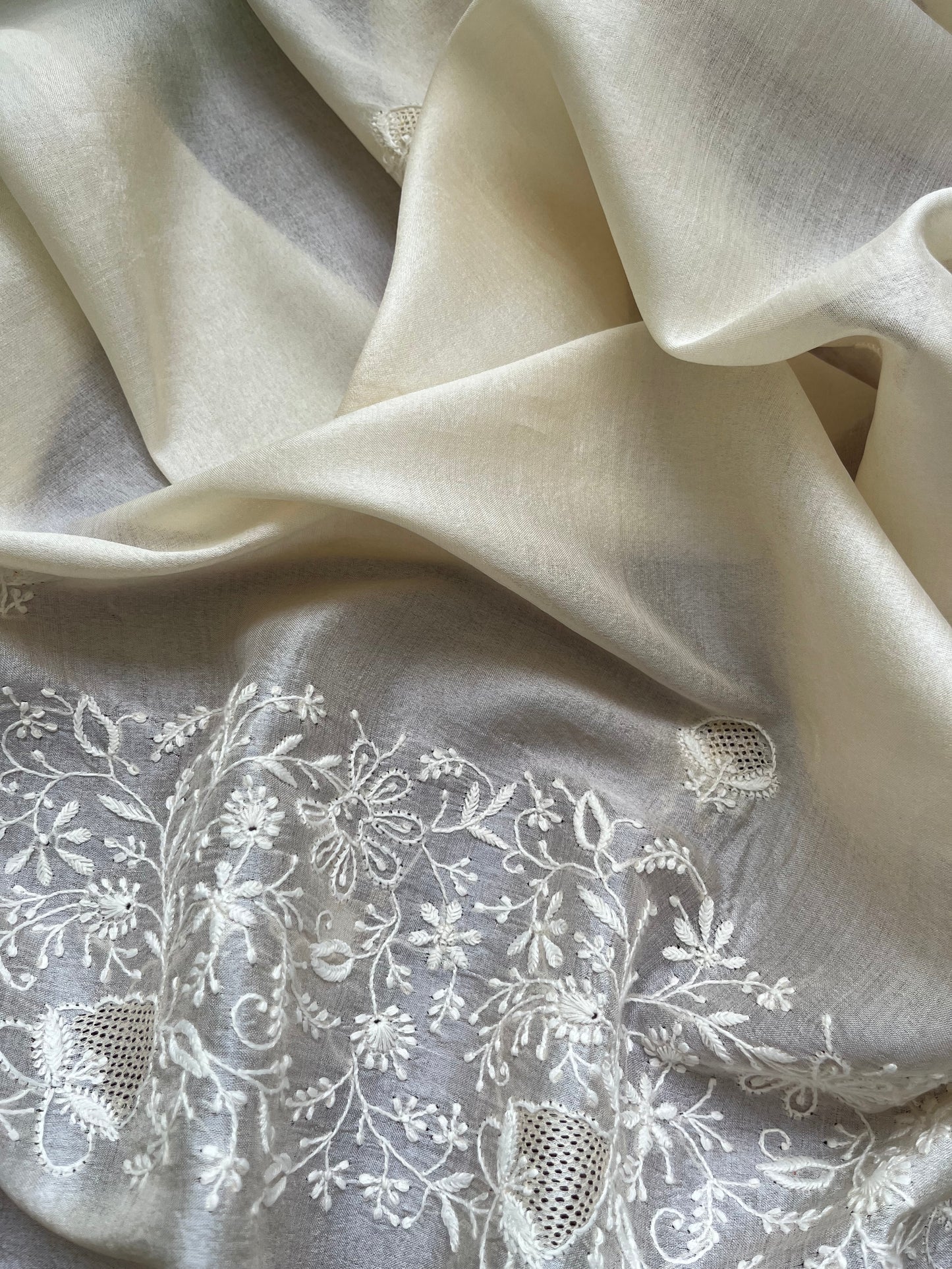 Silk sindhi work kurta fabric with silk chikankari dupatta