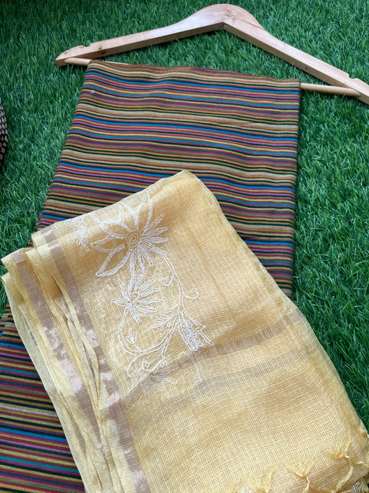 Kota silk Chikankari Dupatta with cotton kurta bottom Fabric