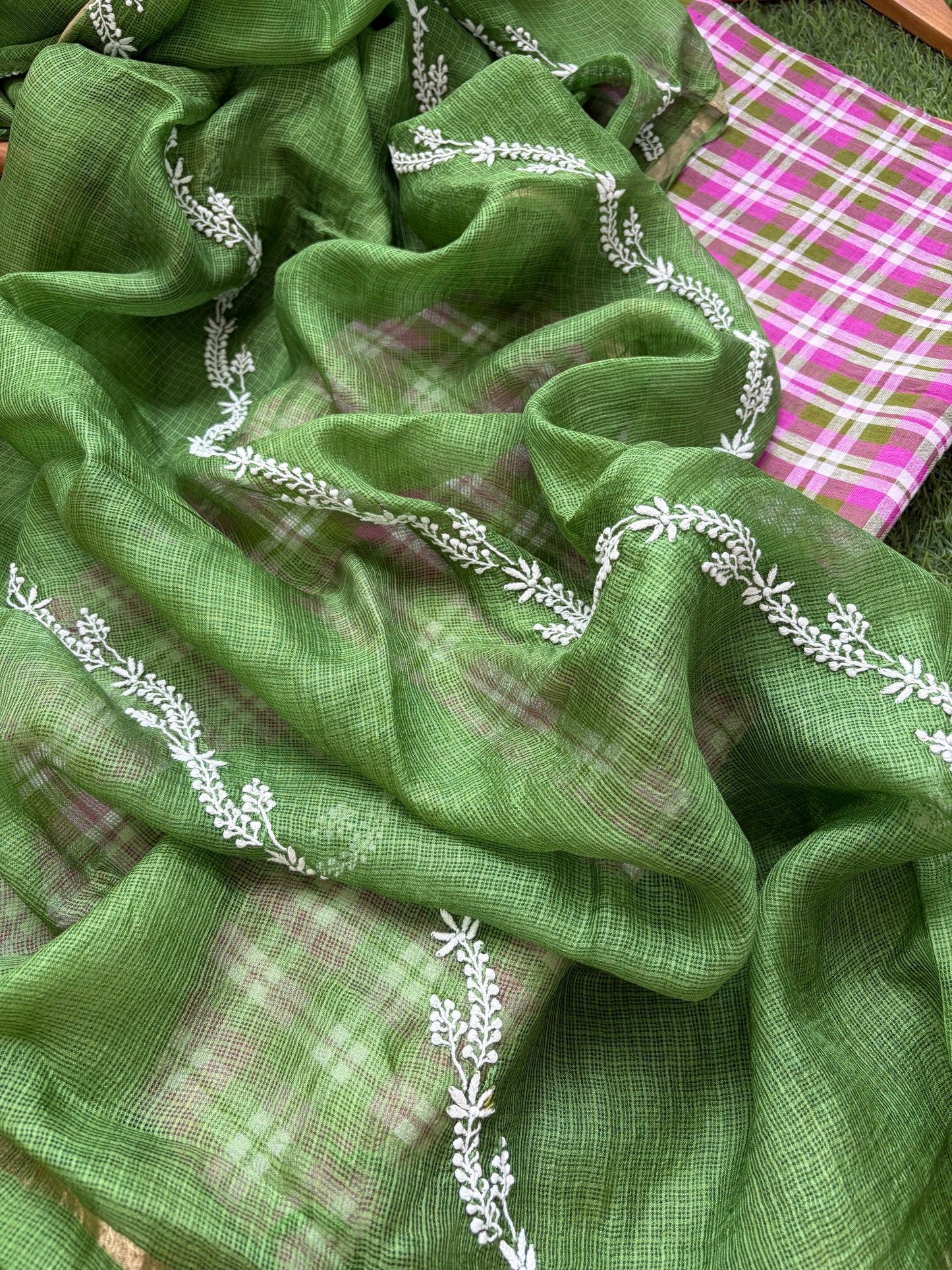Khadi cotton checks kurta bottom chikankari dupatta