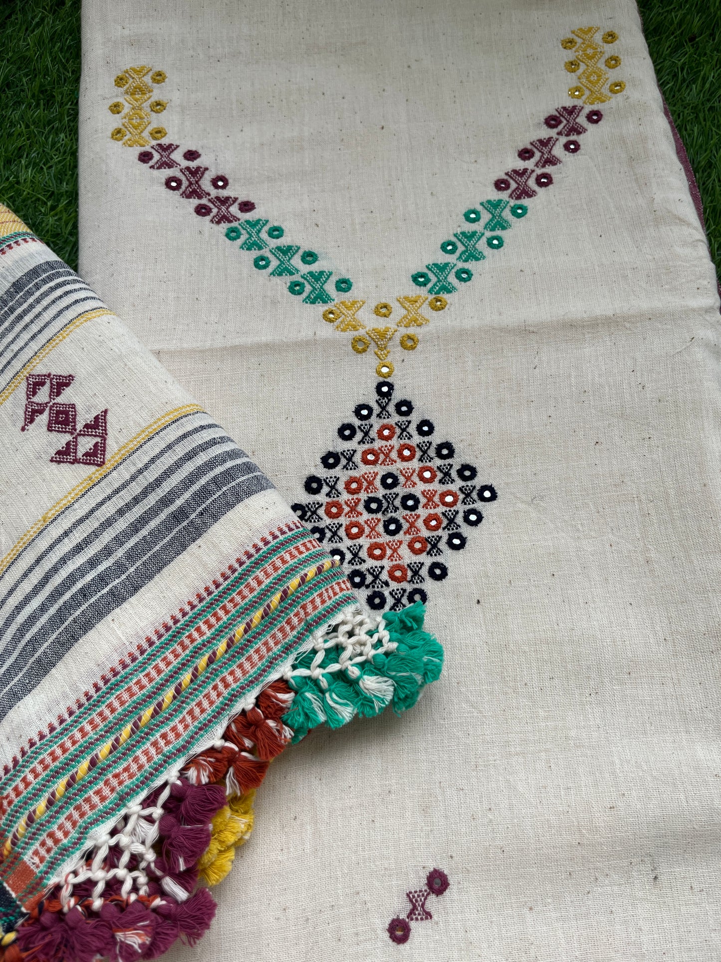 Handwoven organic kala Cotton kurta bottom dupatta