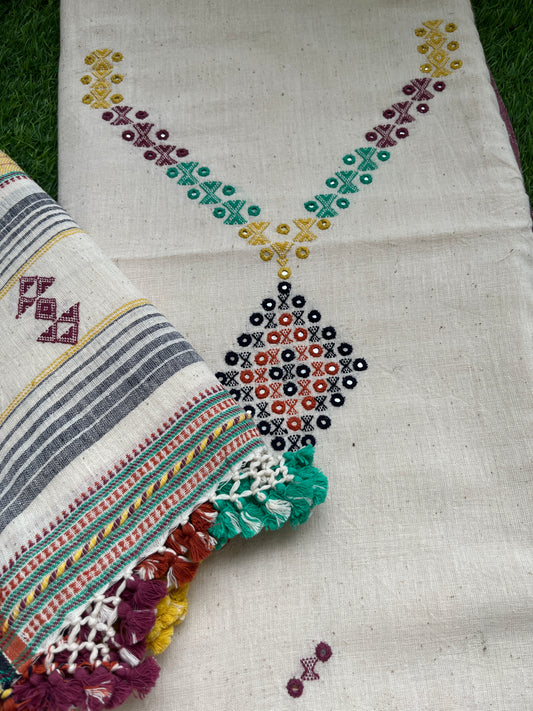 Handwoven organic kala Cotton kurta bottom dupatta