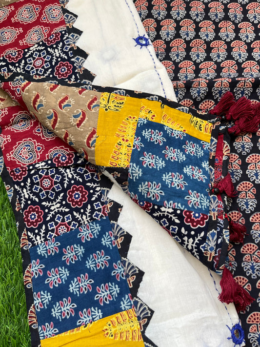 Cotton ajrakh kurta applique Mirror work dupatta set