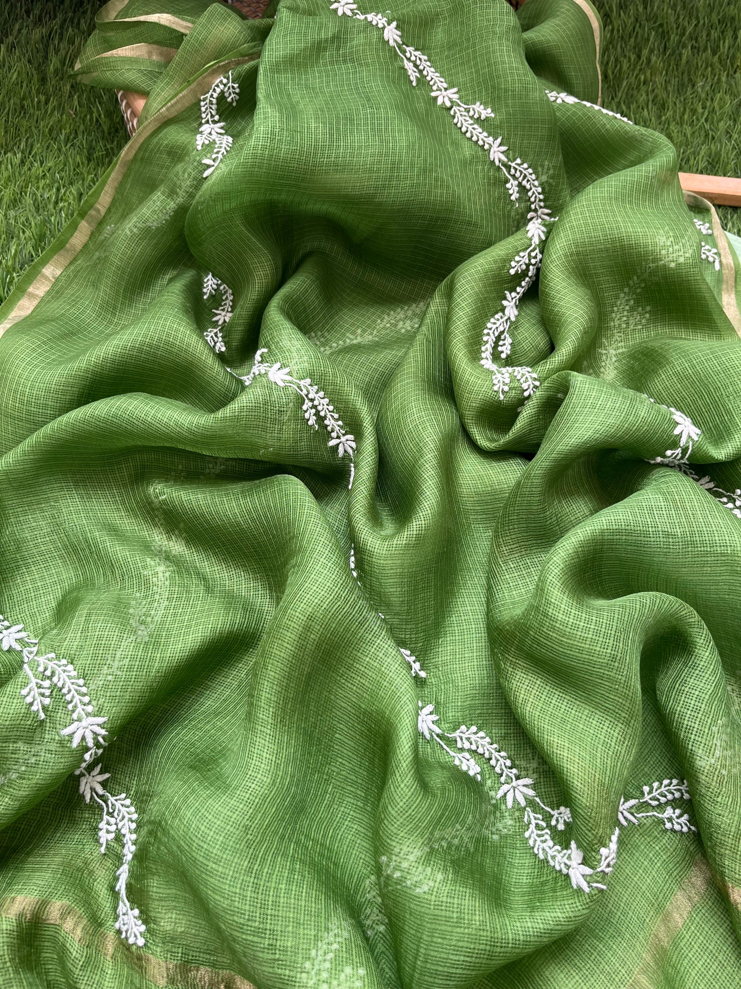 Kota silk Chikankari Dupatta with khadi kurta bottom Fabric
