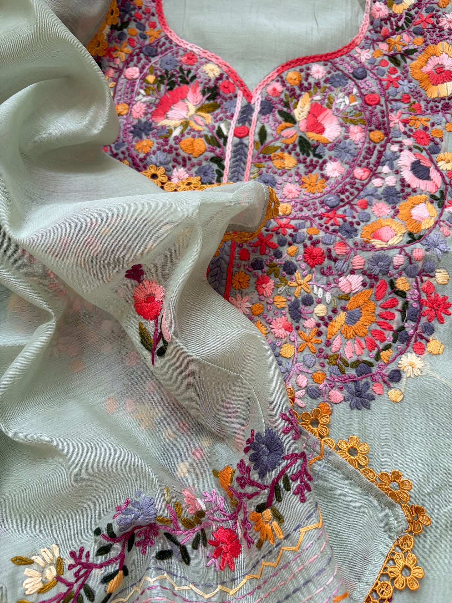 Chanderi silk knot work embroidered kurta dupatta