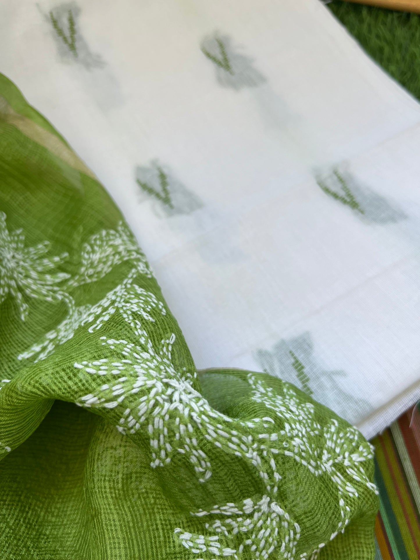 Kota silk chikankari Dupatta Mangalgiri cotton kurta bottom fabric