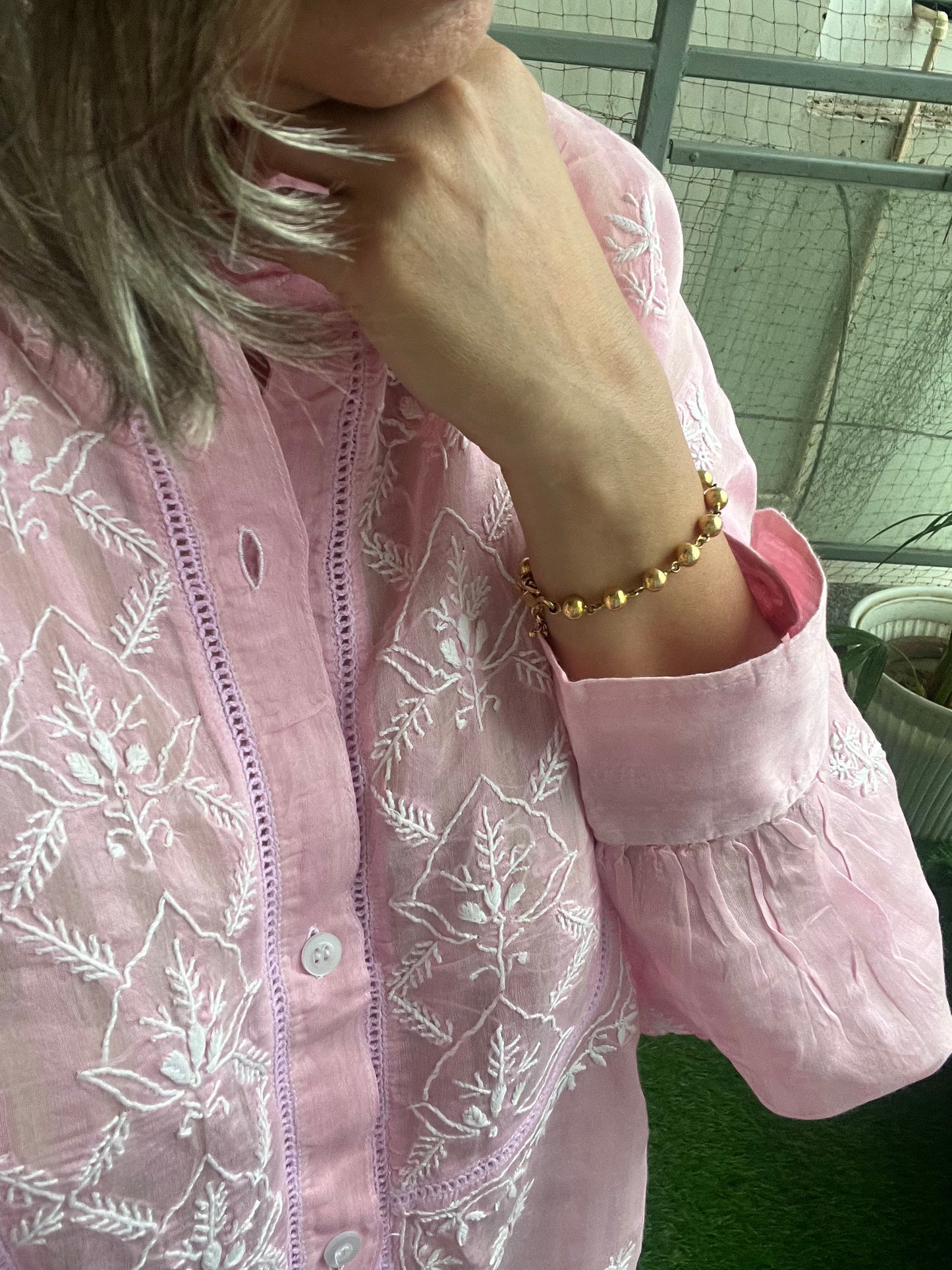 Chanderi chikan shirt and a-bottom-coord set