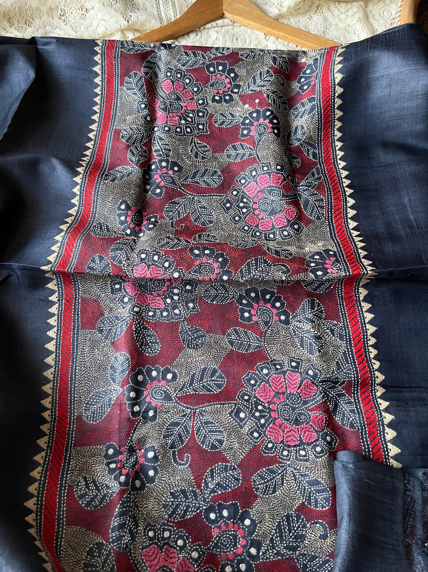 Silk Kantha work kurta fabric