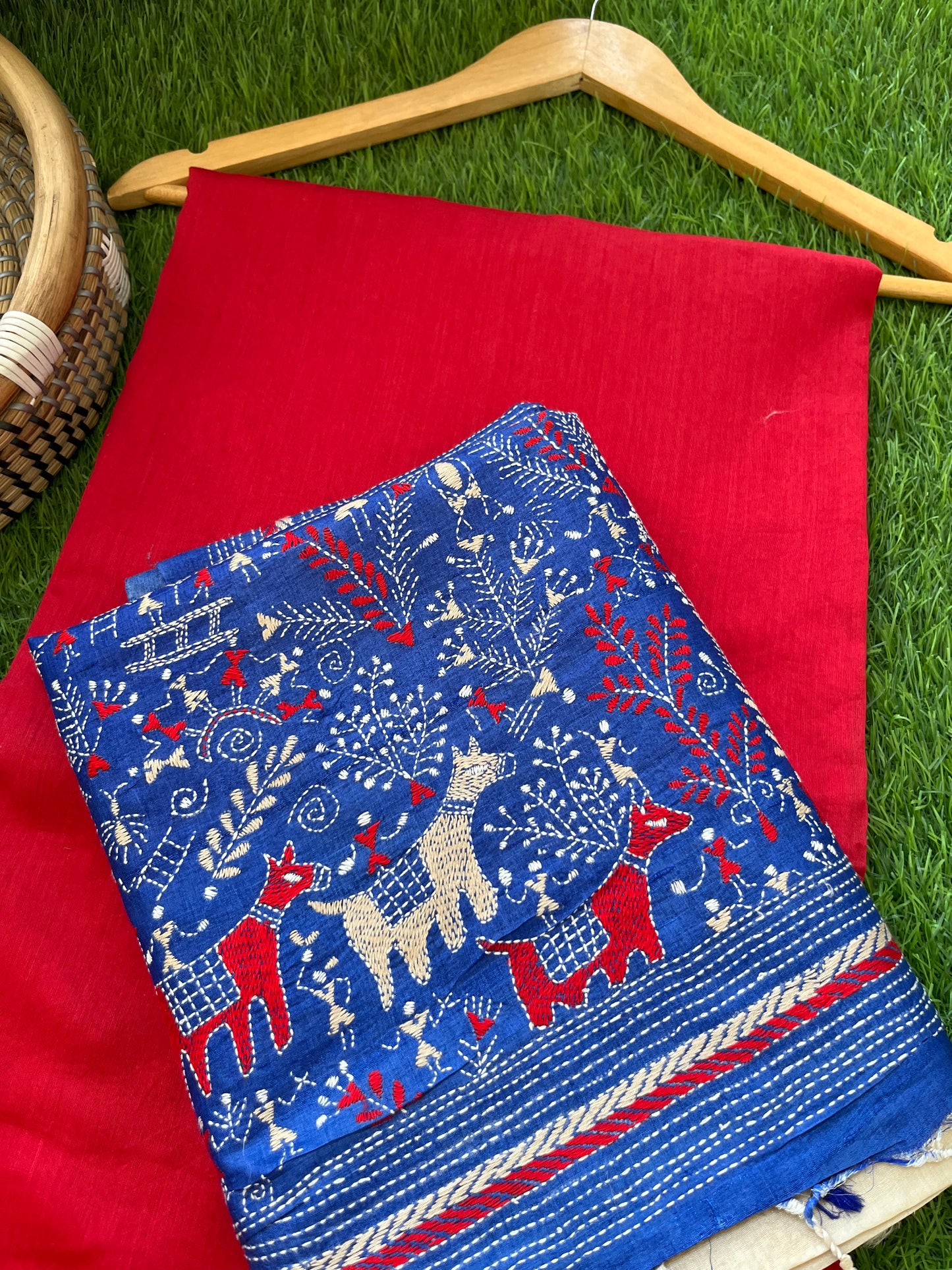 Silk Kantha Dupatta with chanderi silk kurta Bottom fabric