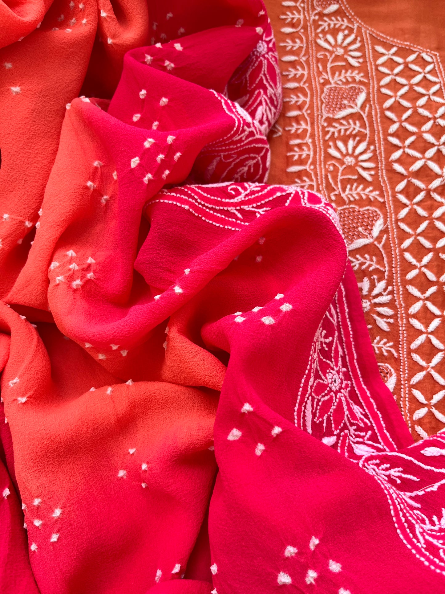 Chanderi Chikankari kurta with georgette dupatta