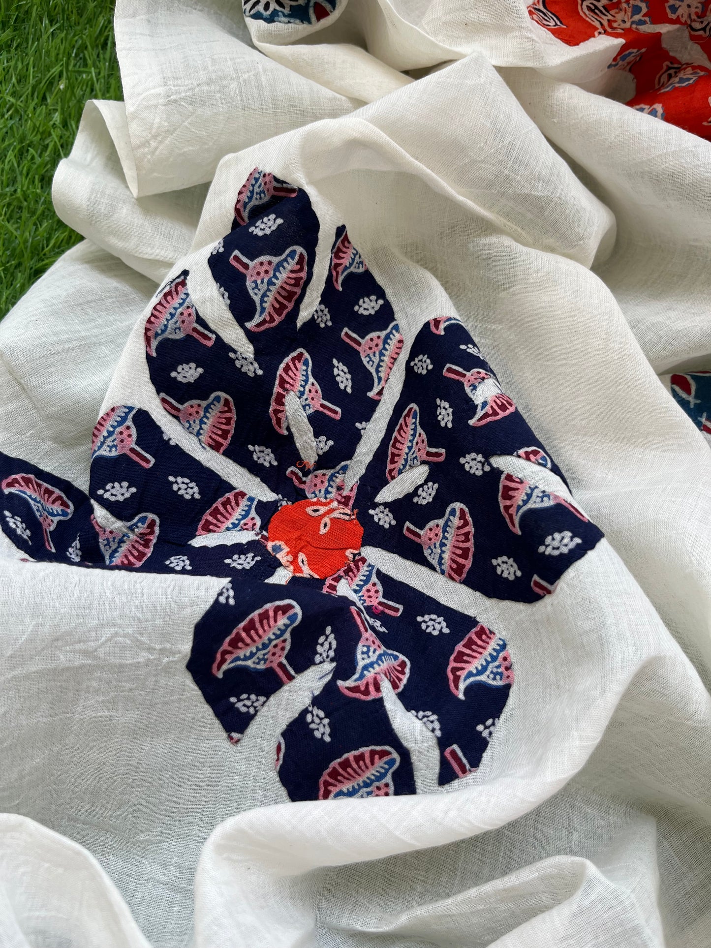 Cotton ajrakh kurta applique work dupatta set